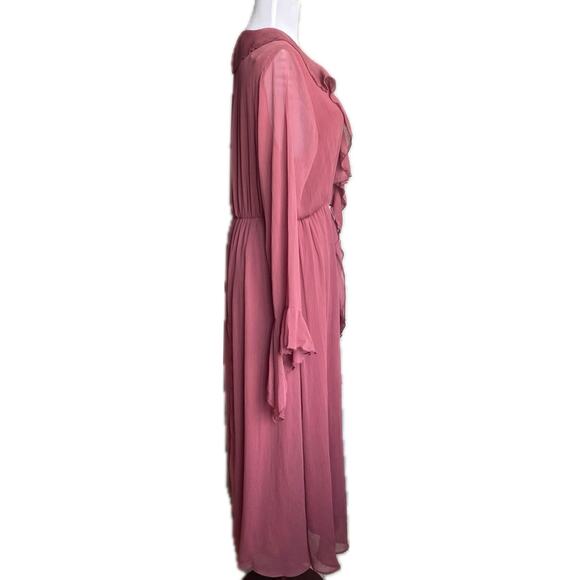 ZARA Georgette Ruffled Midi Dress Size M Dusty Pink Mauve‎ Romantic Feminine - Picture 7 of 13